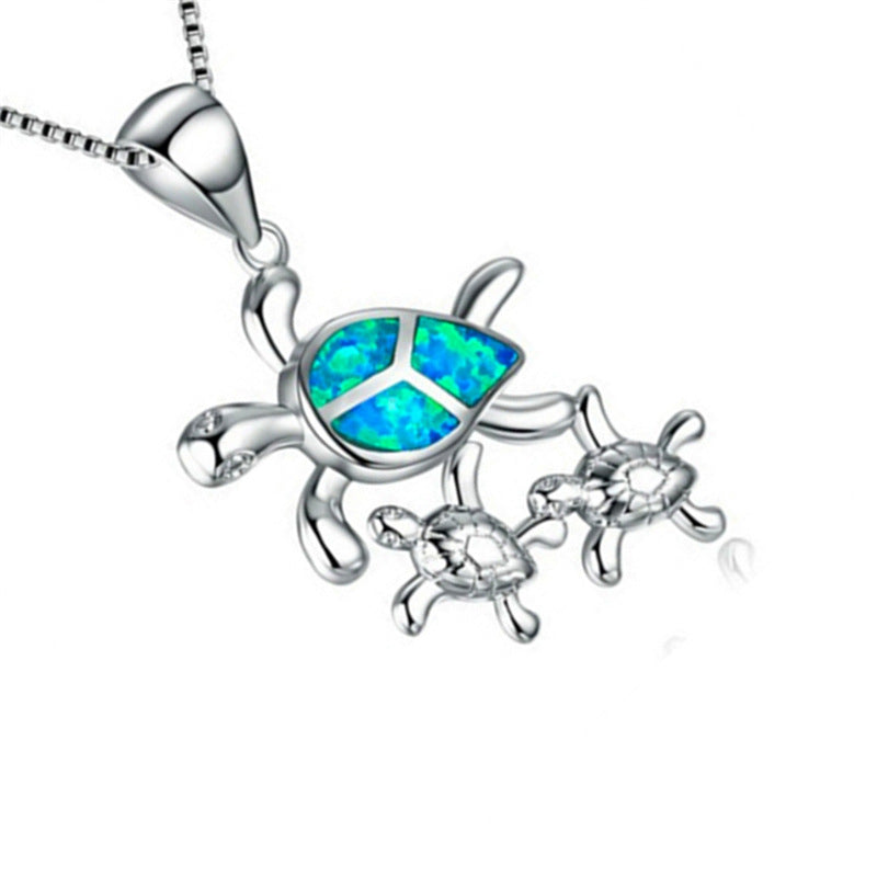 Three turtles necklace silver pendant