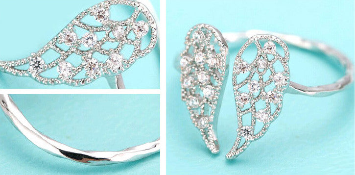 Angel wings adjustable ring