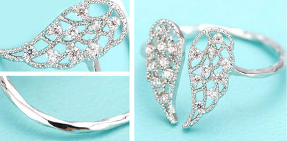 Angel wings adjustable ring