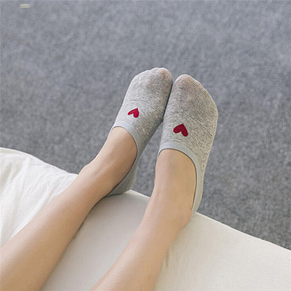 Heart Print Socks Love Invisible Boat Socks Silicone Non-slip Short Socks