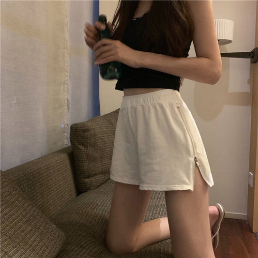 Loose high waist versatile zipper shorts