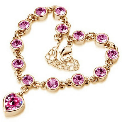 Crystal peach heart sparkling diamond bracelet