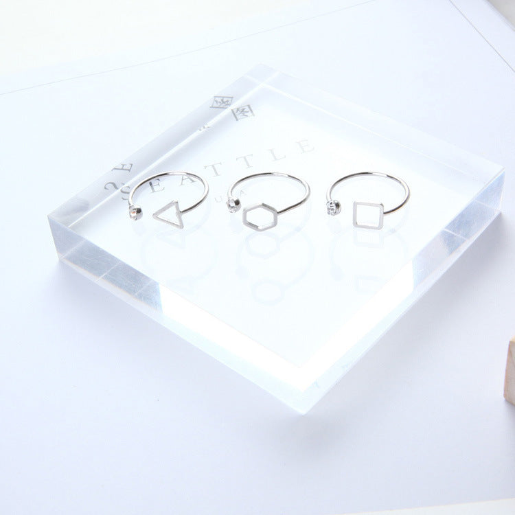 Korean Minimalist Geometric Polygon Triangle Square Diamond Ring Tail Ring