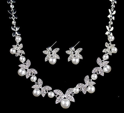 bride wedding jewelry accessories diamond pearl necklace earrings set