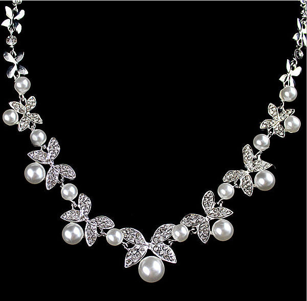 bride wedding jewelry accessories diamond pearl necklace earrings set