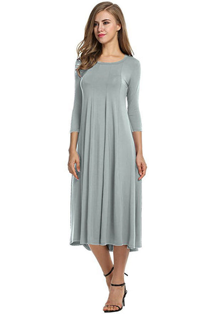 Crew Neck Sleeve Solid Color Dress