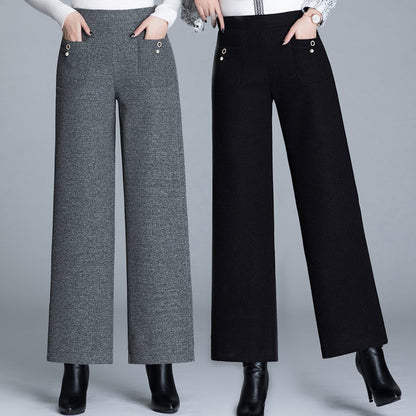 High Waist Loose Cropped Casual Woolen Trousers