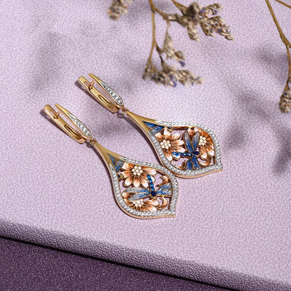 Playful Flower Dripping Full Diamond Earrings