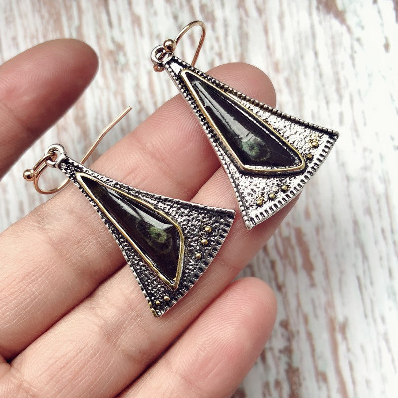 Creative triangle fan-shaped colored glass earrings