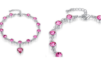 Crystal peach heart sparkling diamond bracelet