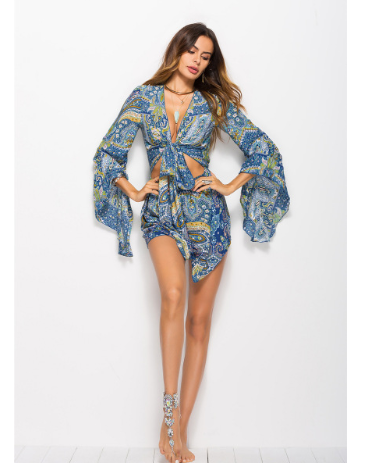 Spring and summer leisure holiday wind print jumpsuit shorts