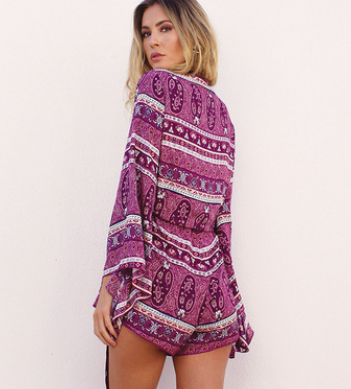 Spring and summer leisure holiday wind print jumpsuit shorts