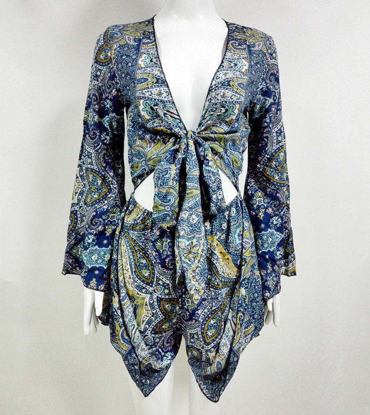 Spring and summer leisure holiday wind print jumpsuit shorts