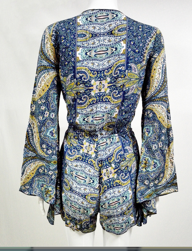 Spring and summer leisure holiday wind print jumpsuit shorts