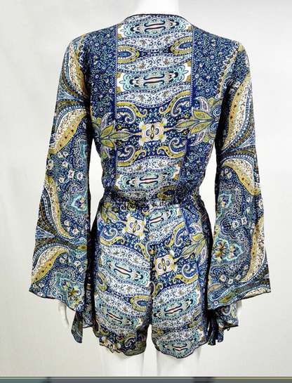 Spring and summer leisure holiday wind print jumpsuit shorts