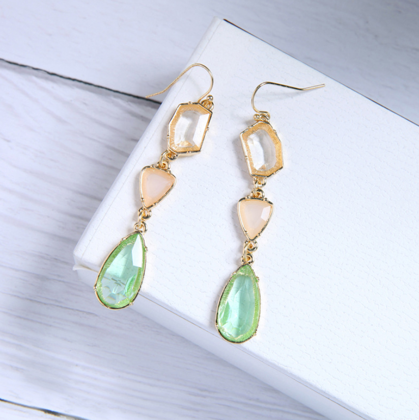 Alloy gemstone crystal drop earrings