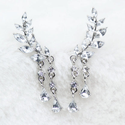 Leaves Tassel Crystal Earrings Zircon Stud Earrings