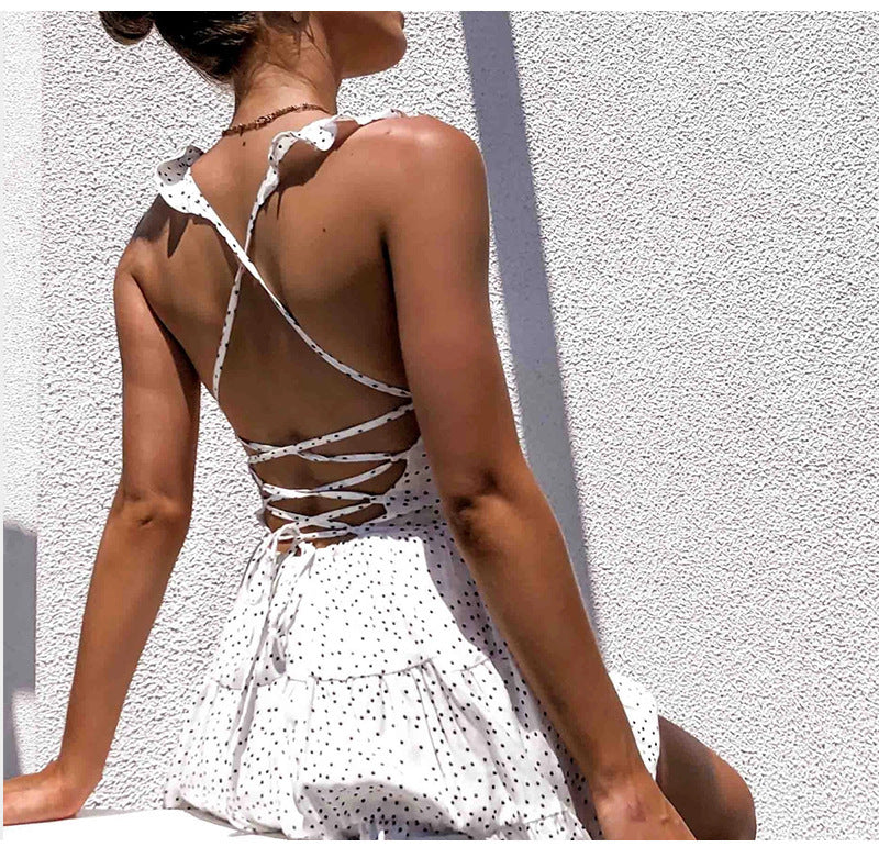 Frilled Backless Sexy Lace-Up Beach Skirt Dress