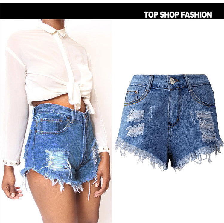 Cat Whiskers Fringed High Denim Shorts