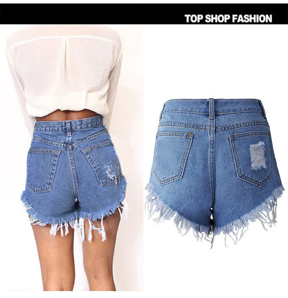 Cat Whiskers Fringed High Denim Shorts