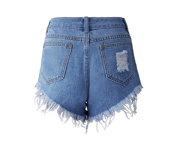 Cat Whiskers Fringed High Denim Shorts