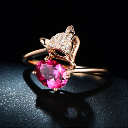 Fashion Creative Rose Gold Fox Ruby Ring