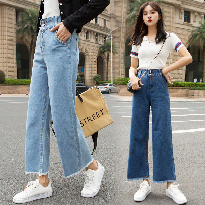 Jeans High-Waisted Straight-Leg Jeans Spring Cropped Trousers