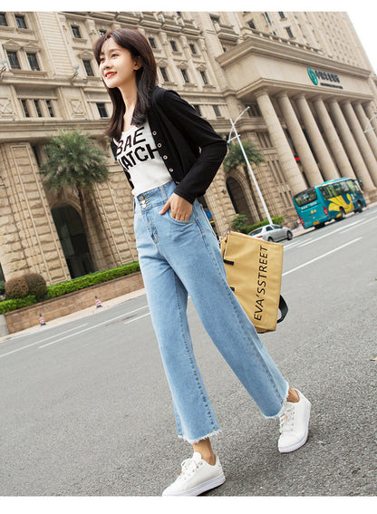 Jeans High-Waisted Straight-Leg Jeans Spring Cropped Trousers