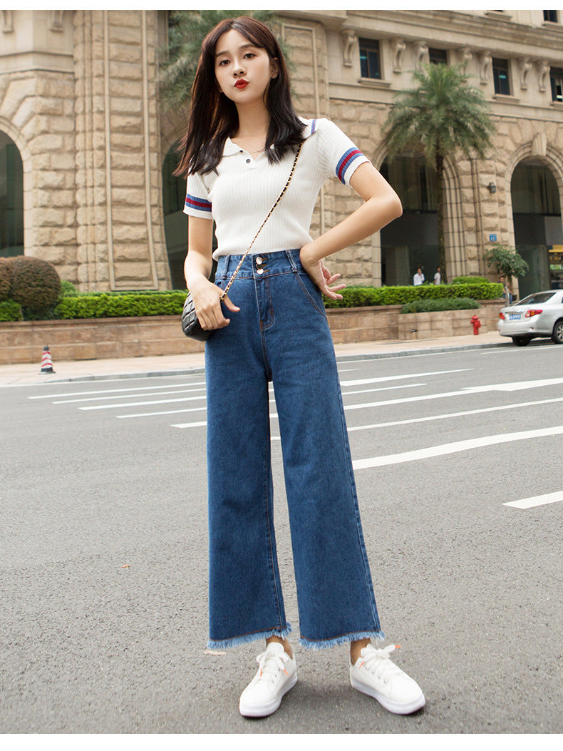 Jeans High-Waisted Straight-Leg Jeans Spring Cropped Trousers