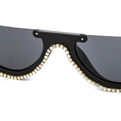 Fashion Handmade Cat Eye Diamond Half-frame Sunglasses