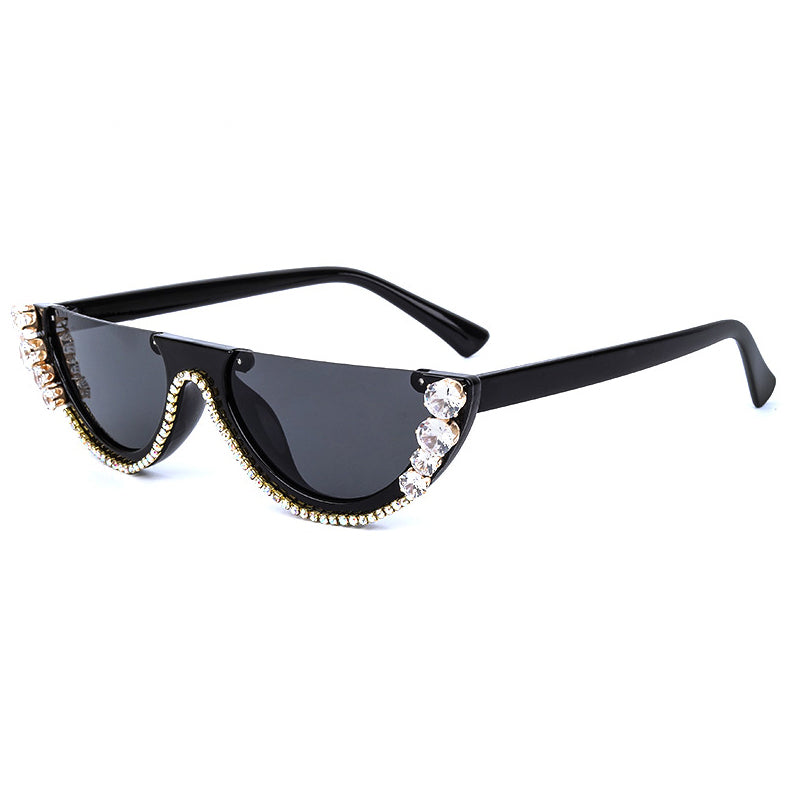 Fashion Handmade Cat Eye Diamond Half-frame Sunglasses