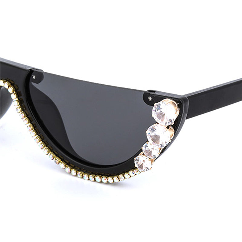 Fashion Handmade Cat Eye Diamond Half-frame Sunglasses