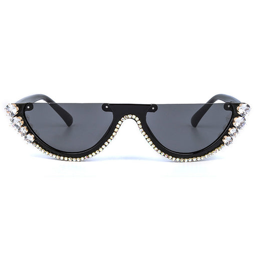 Fashion Handmade Cat Eye Diamond Half-frame Sunglasses