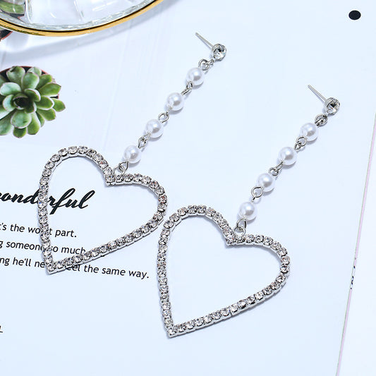 Fashion Rhinestone Big Love Long Earrings