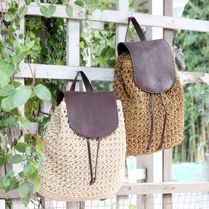 Straw Woven Hollow Beach Bag With Fur Cover