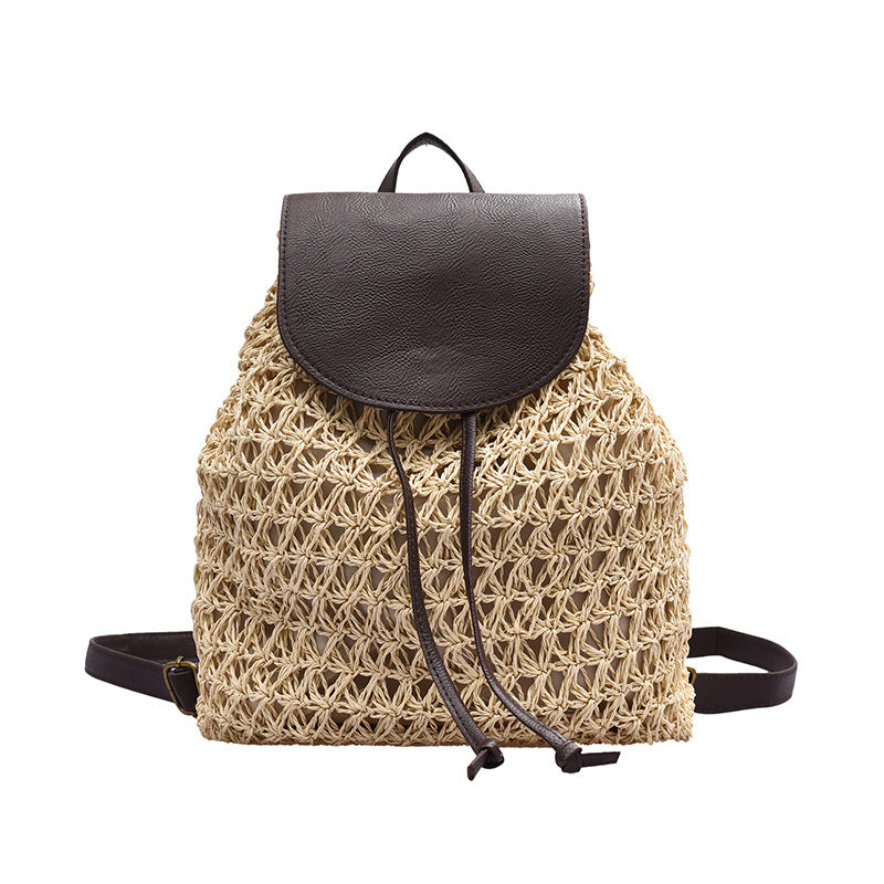 Straw Woven Hollow Beach Bag With Fur Cover