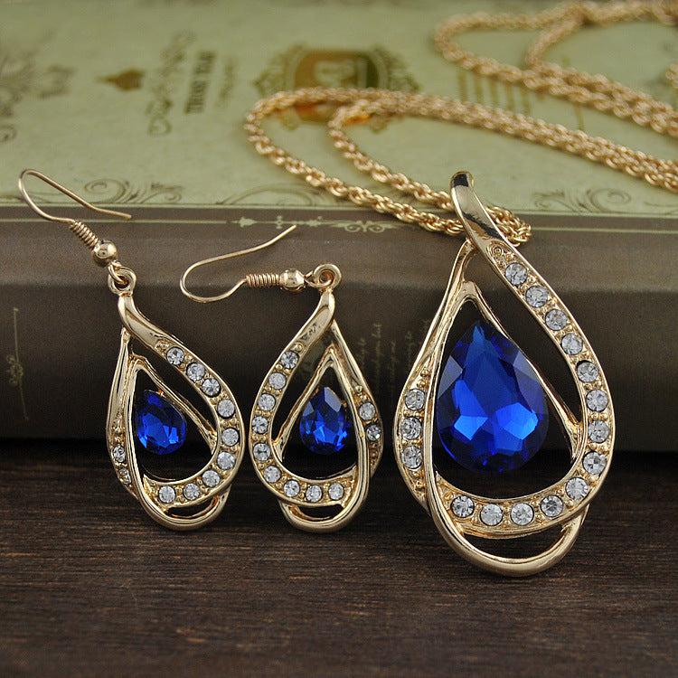 Double Drop Crystal Set Necklace Earrings