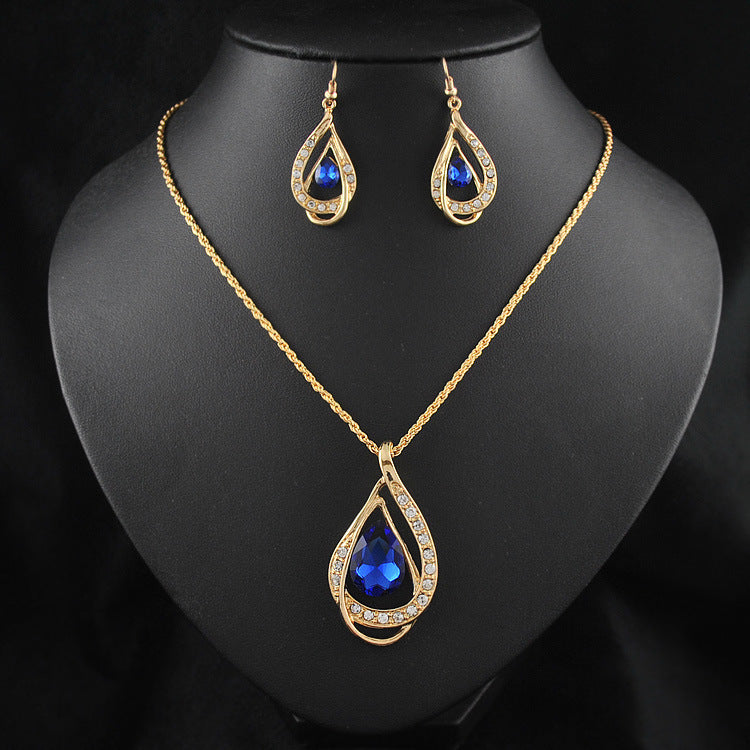 Double Drop Crystal Set Necklace Earrings