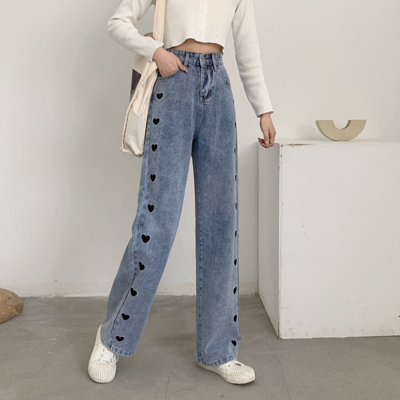 Light Color And High Waist Jeans Thin Straight Pants