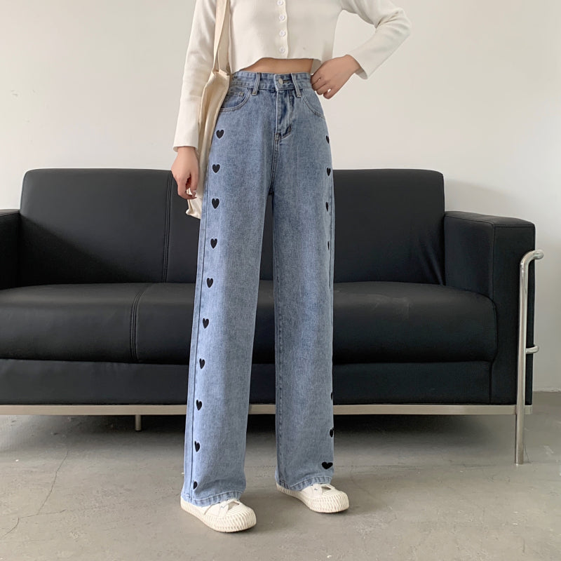 Light Color And High Waist Jeans Thin Straight Pants