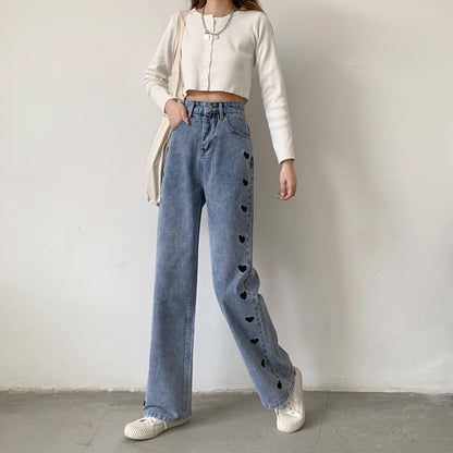 Light Color And High Waist Jeans Thin Straight Pants