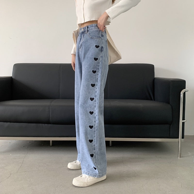 Light Color And High Waist Jeans Thin Straight Pants