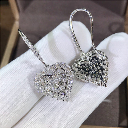 Cubic Zirconia Heart Shape Drop Wedding Engagemen Earrings