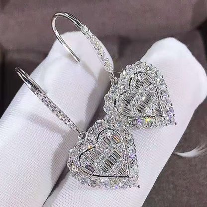 Cubic Zirconia Heart Shape Drop Wedding Engagemen Earrings