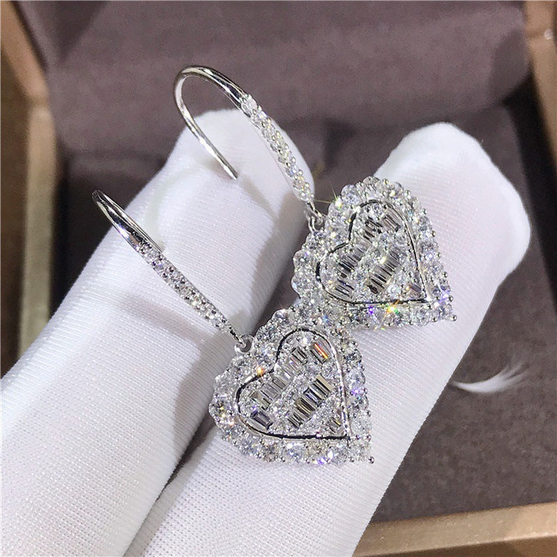 Cubic Zirconia Heart Shape Drop Wedding Engagemen Earrings