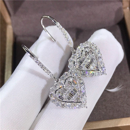 Cubic Zirconia Heart Shape Drop Wedding Engagemen Earrings