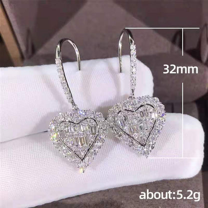 Cubic Zirconia Heart Shape Drop Wedding Engagemen Earrings