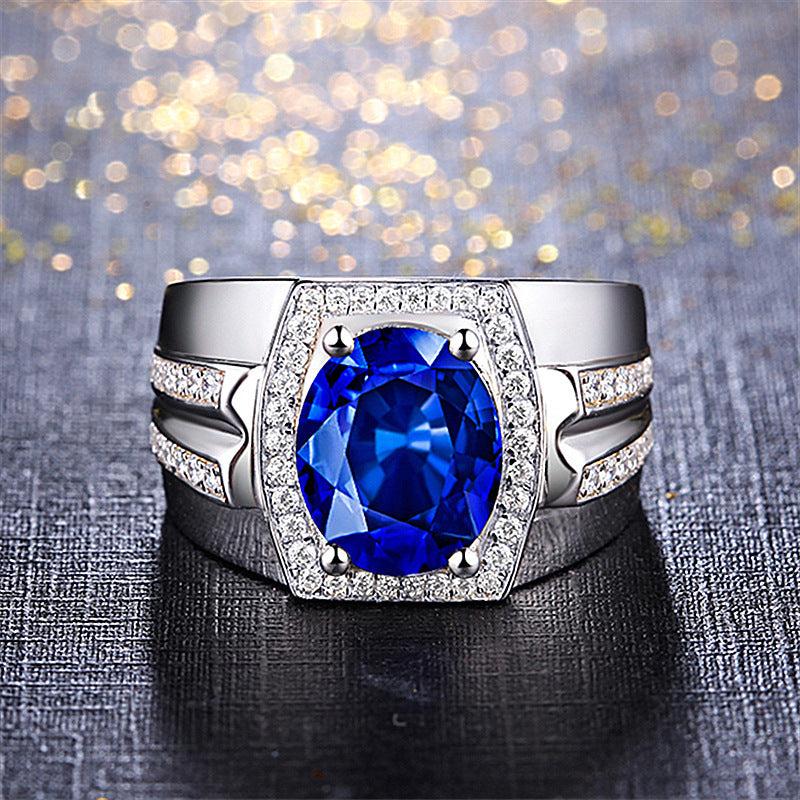 Sapphire Ring with 18K Gold Plated and Blue Crystal Engagement Ring