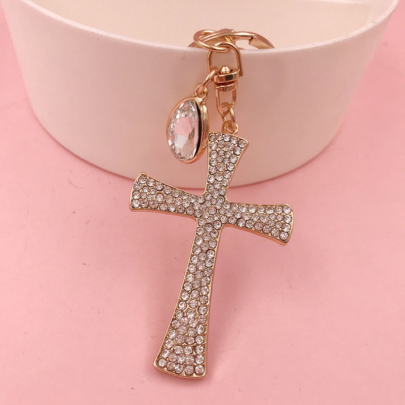 Christian Water Drop Diamond Cross Keychain