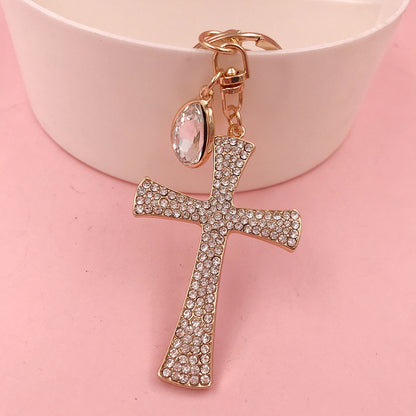 Christian Water Drop Diamond Cross Keychain